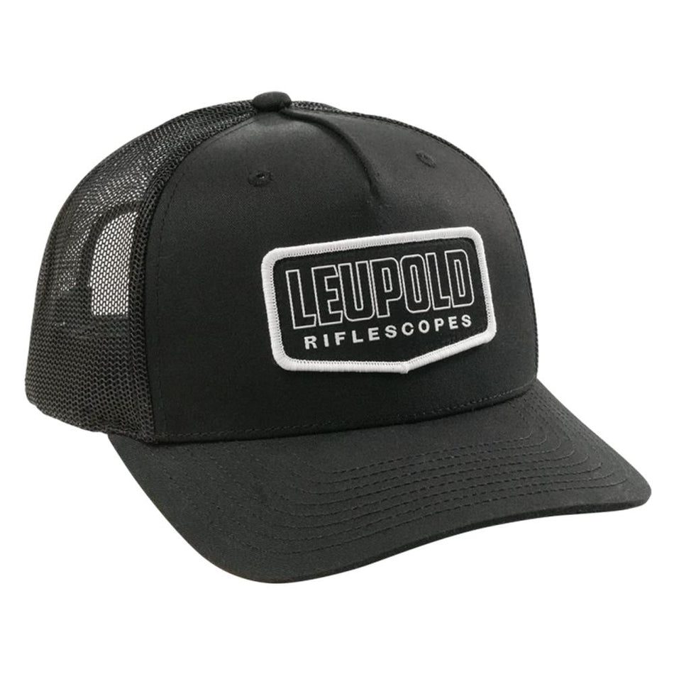 Leupold Black Snap-Back Trucker Hat Riflescopes Logo