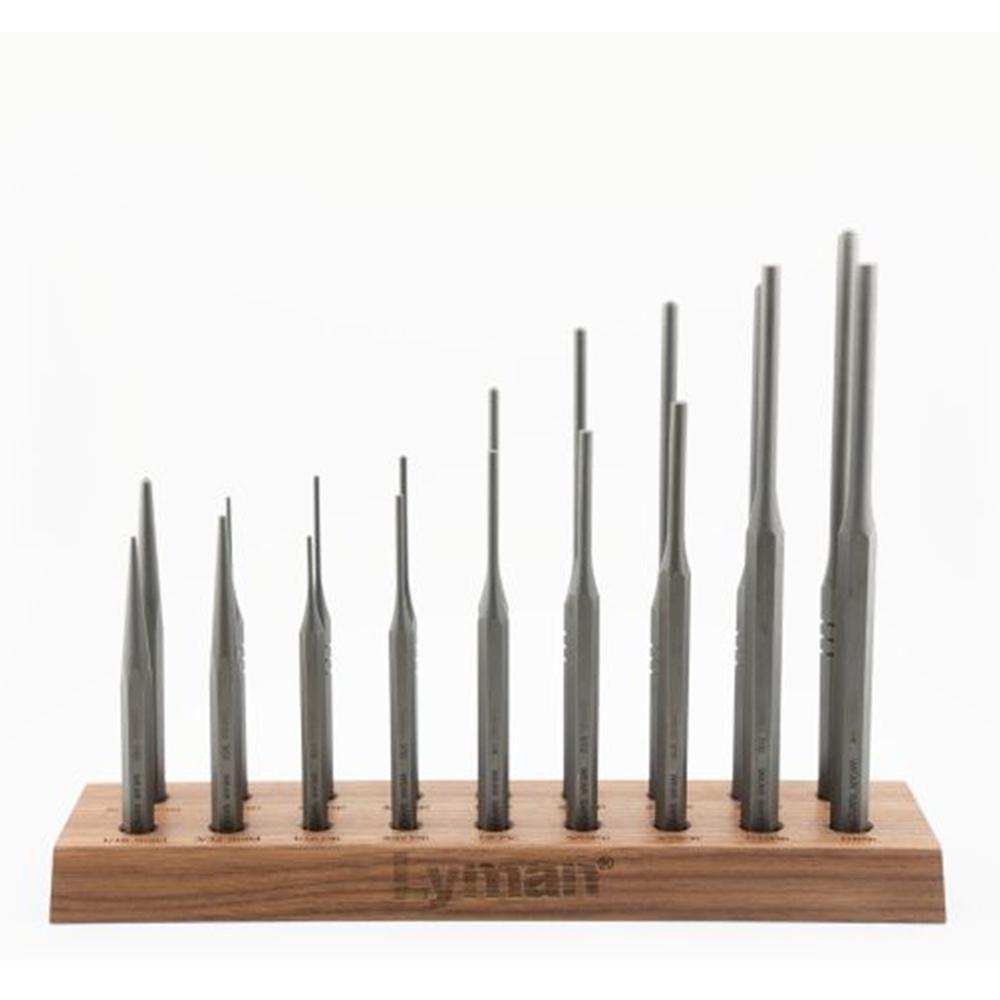 Lyman 18 Pc Armorers Hex Punch Set with Walnut Bench Block Stand