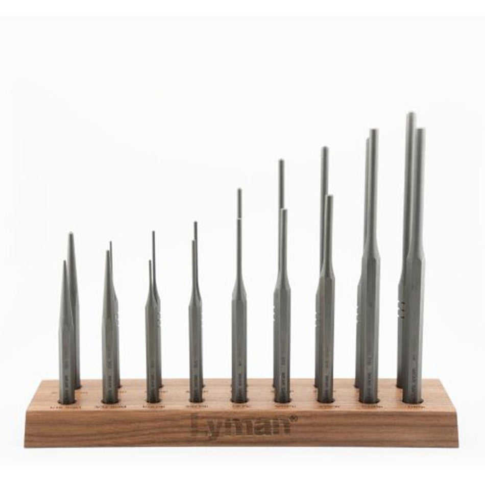 Lyman 18 Pc Armorers Hex Punch Set with Walnut Bench Block Stand