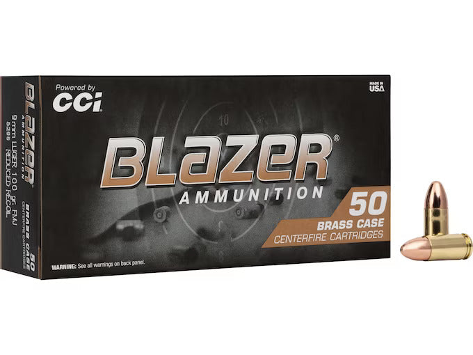 CCI Blazer Brass 9mm Luger 100gr Full Metal Jacket(FMJ) Reduced Recoil