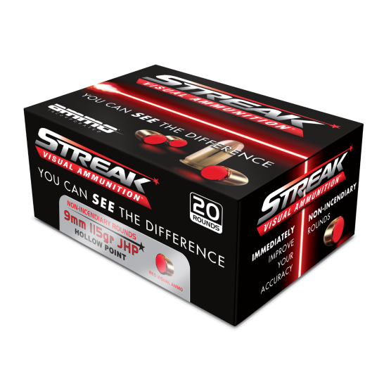 Ammo Inc Streak Visual (RED) Jacketed Hollow Point 115 Grain 9mm Luger/Parabellum 1124 fps