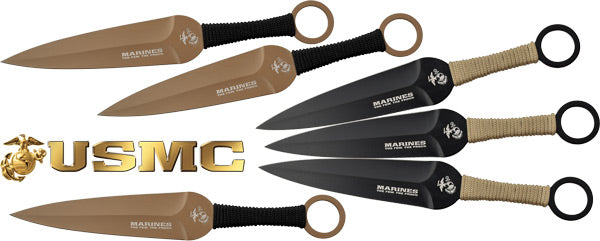 USMC 9" Spear Point Throwing Knives 6-Piece Pack Black/FDE