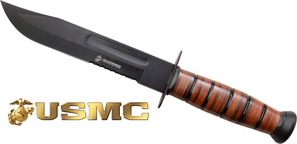 USMC 7" Bowie Blade with Leather Sheath Fixed Knife