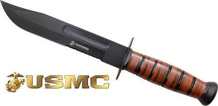 USMC 7" Bowie Blade with Leather Sheath Fixed Knife