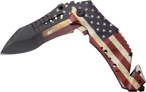 MTech 3.75" Drop Point Folder US Flag Handle with Cutter and SS Blade