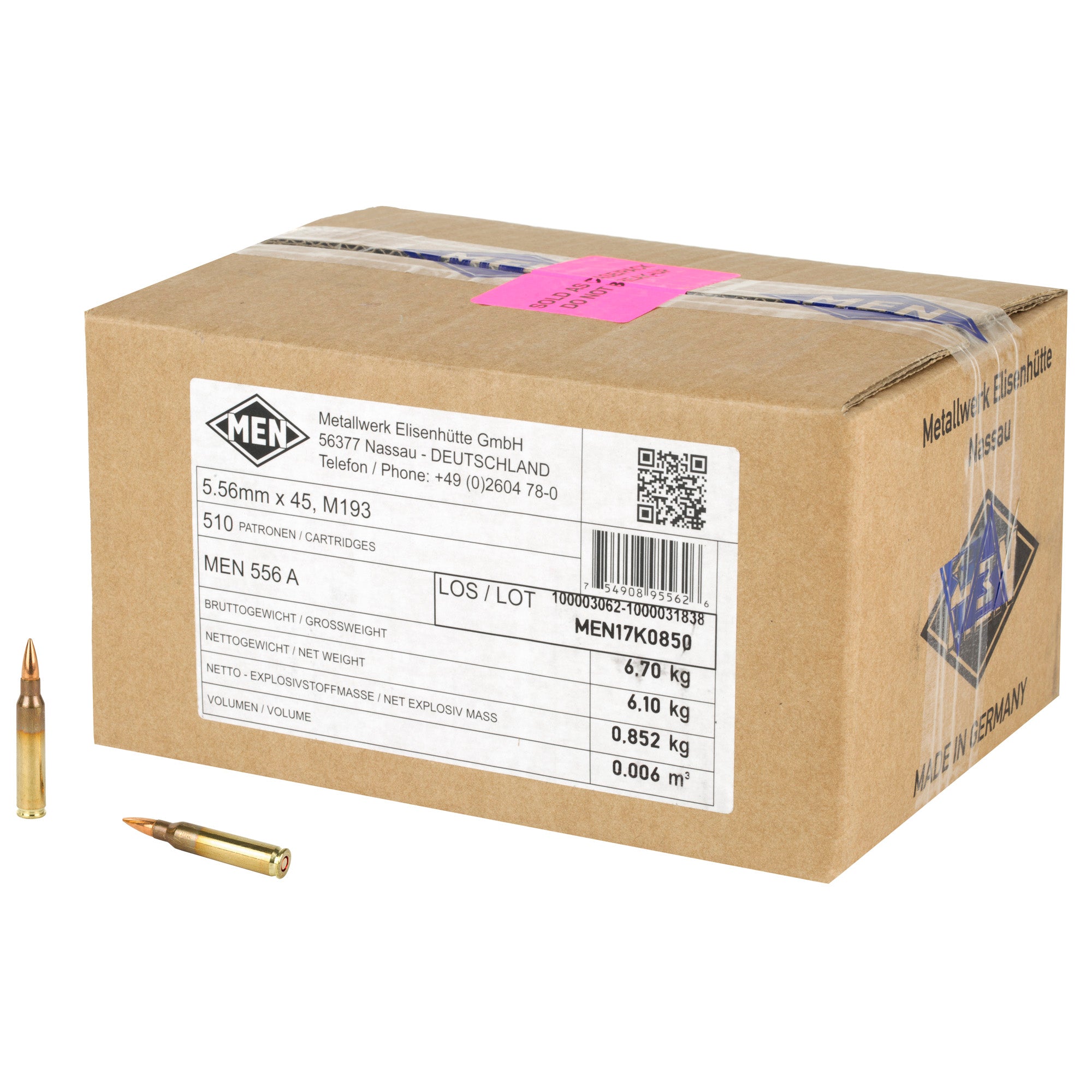 Magtech MEN M193 5.56x45mm NATO 56 grain Full Metal Jacket ammunition