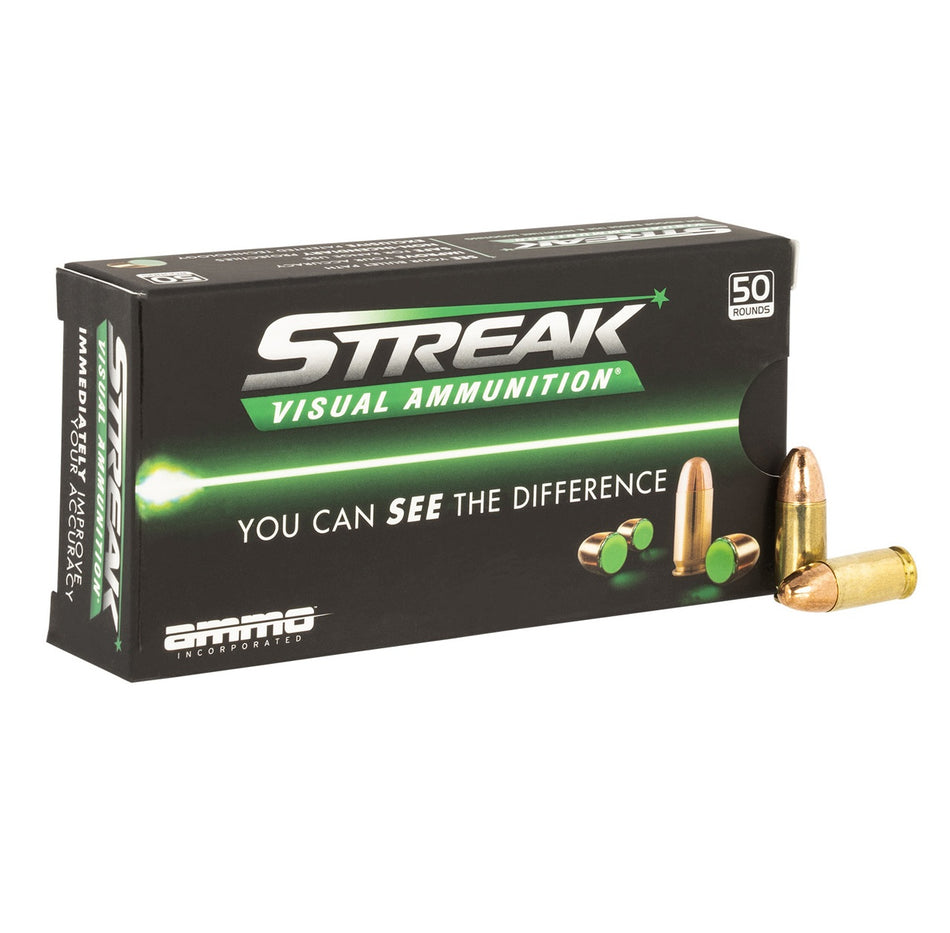 Ammo Inc Streak Visual (GREEN) 9mm Luger / Parabellum 115 grain Total Metal Case ammunition
