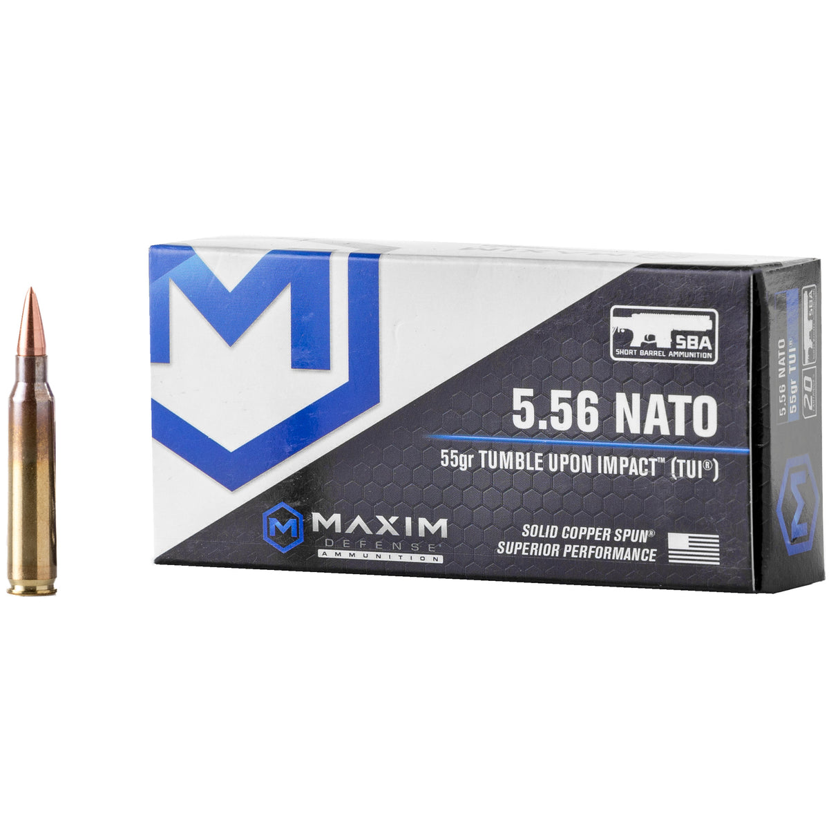 Maxim Defense SBA Short Barrel Ammunition Copper 55 Grain 5.56x45mm NATO
