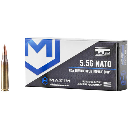 Maxim Defense SBA Short Barrel Ammunition 5.56x45mm NATO 62 grain Copper TUI ammunition
