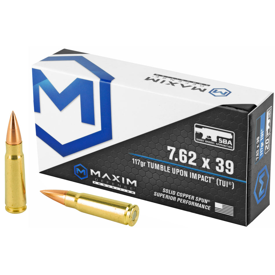 Maxim Defense SBA Short Barrel Ammunition 7.62x39mm 117 grain Copper TUI ammunition