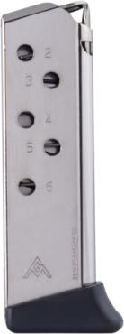 Mec-Gar Walther PPK .380 ACP Nickel 6rd Handgun Magazine with Polymer Finger Rest