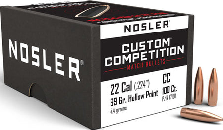 Nosler 22 Cal .224 69gr HP-BT Custom Competition Bullets 100ct