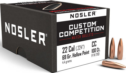 Nosler 22 Cal .224 69gr HP-BT Custom Competition Bullets 100ct