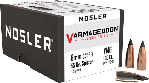 Nosler 6mm .243" 55gr Varmageddon Tipped Flat Base Bullets 100ct