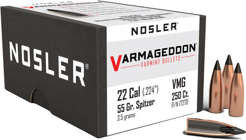 Nosler 22 Cal .224 55gr Varmageddon Tipped Reloading Bullets 250ct