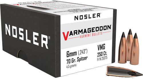 Nosler 6mm .243" 70gr Varmageddon Tipped Flat Base Bullets 250ct
