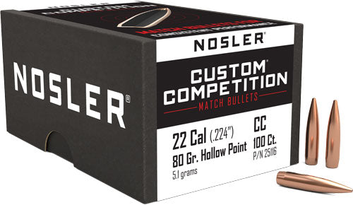 Nosler 22 Cal .224 80gr HP-BT Custom Competition Bullets 100ct