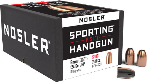 Nosler 9mm .355 124gr JHP Sporting Handgun Bullets 250ct