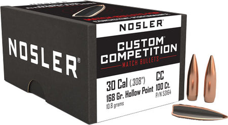Nosler 30 Cal .308 168gr HP-BT Custom Competition Reloading Bullets 100ct