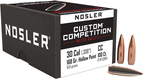 Nosler 30 Cal .308 168gr HP-BT Custom Competition Reloading Bullets 100ct
