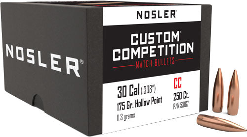 Nosler 30 Cal .308 175gr HP-BT Custom Competition Reloading Bullets 250ct
