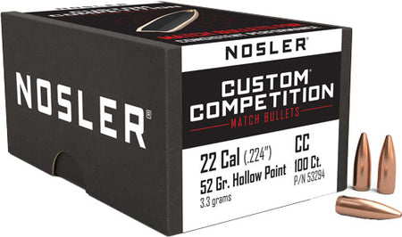 Nosler 22 Cal .224 52gr HP-BT Custom Competition Bullets 100ct