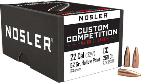 Nosler 22 Cal .224 52gr HP-BT Custom Competition Bullets 250ct