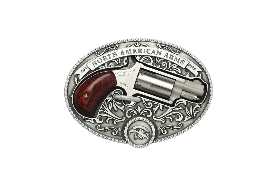 North American Arms 22MSBBO Chuckwagon w/Belt Buckle 22 Mag 5rd Shot 1.13" Matte Stainless Steel Barrel, Stainless Cylinder & Frame, Rosewood Grip