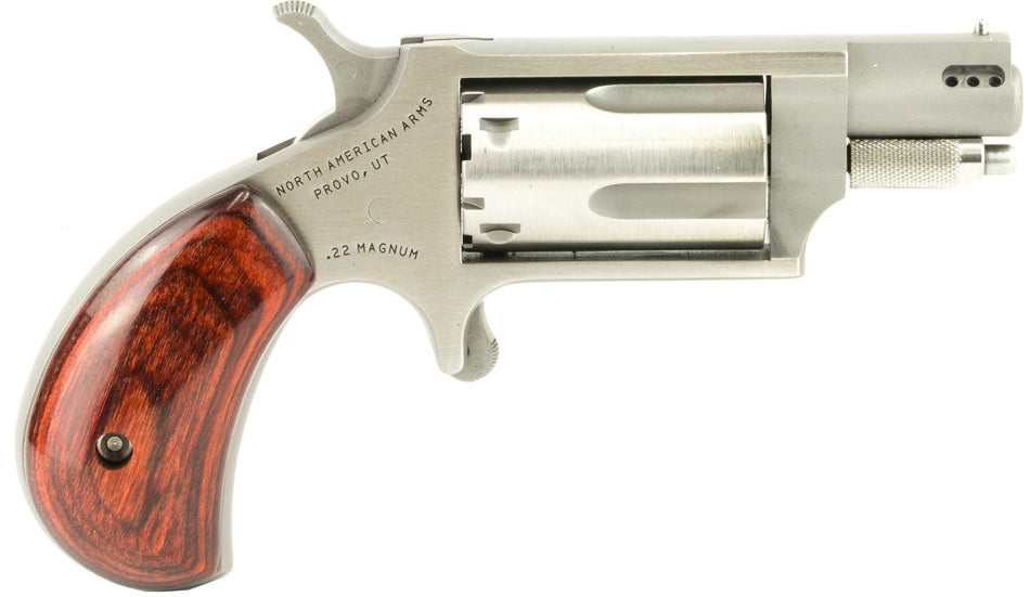 North American Arms 22MSCP Mini-Revolver Combo 22 LR/22 WMR 5 Shot 1.63" Stainless Steel Ported Barrel, Stainless Steel Frame & Cylinder, Rosewood Birdshead Grip, Exposed Hammer