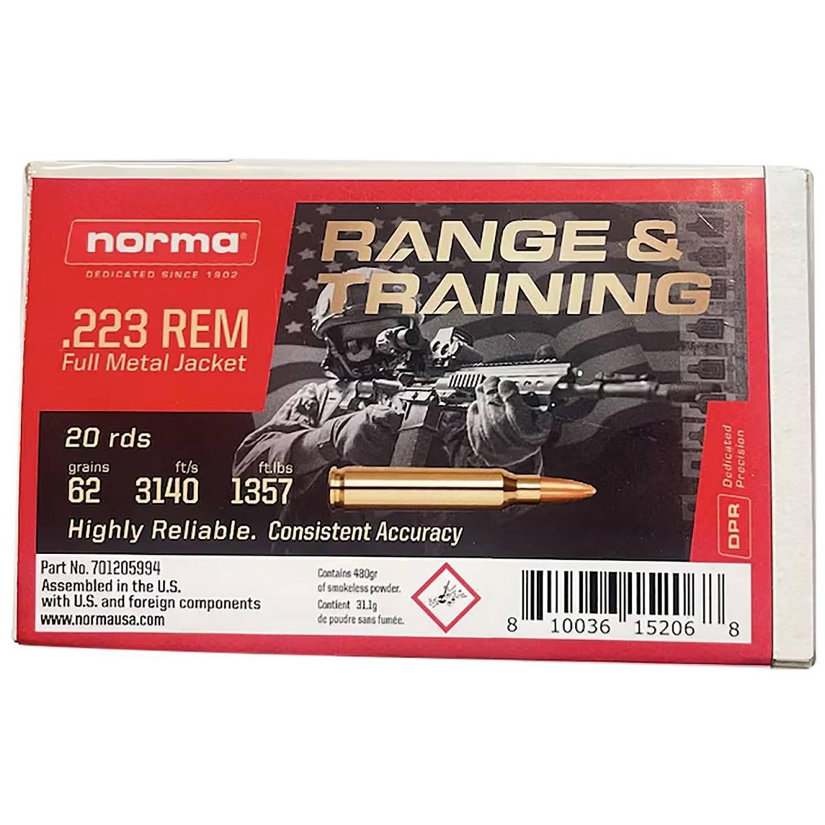 Norma Range & Training .223 Remington 62 grain Full Metal Jacket ammunition