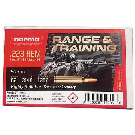 Norma Range & Training .223 Remington 62 grain Full Metal Jacket ammunition