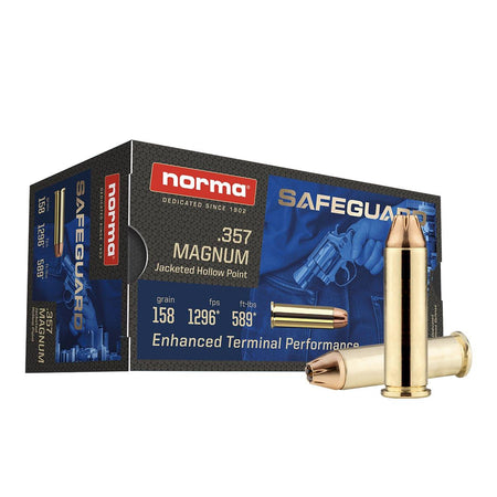 Norma Safeguard .357 Magnum 158 grain Jacketed Hollow Point ammunition