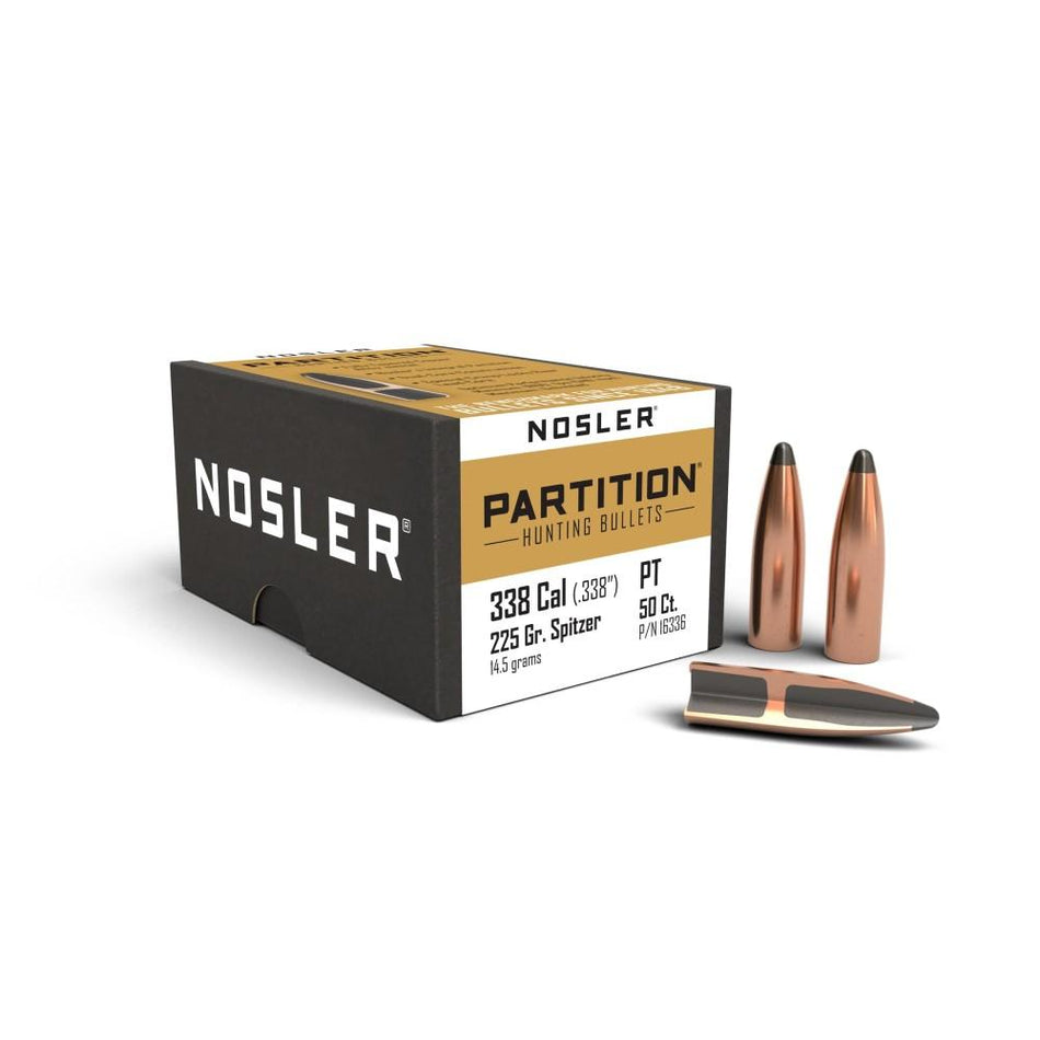 Nosler Partition 338 Caliber 225 Grain Spitzer Bullets 50ct
