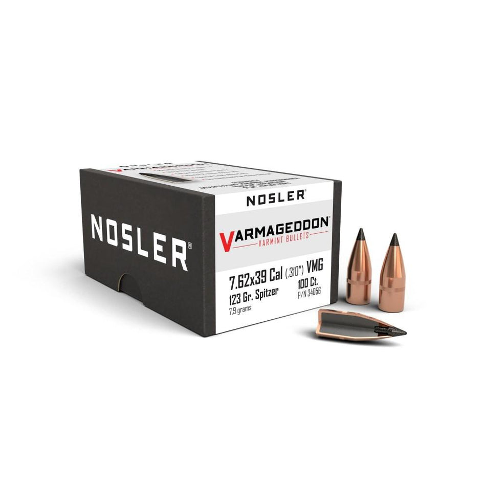 Nosler Varmageddon 7.62x39 .310" 123 gr FB-Tipped Rifle Bullets 100/ct