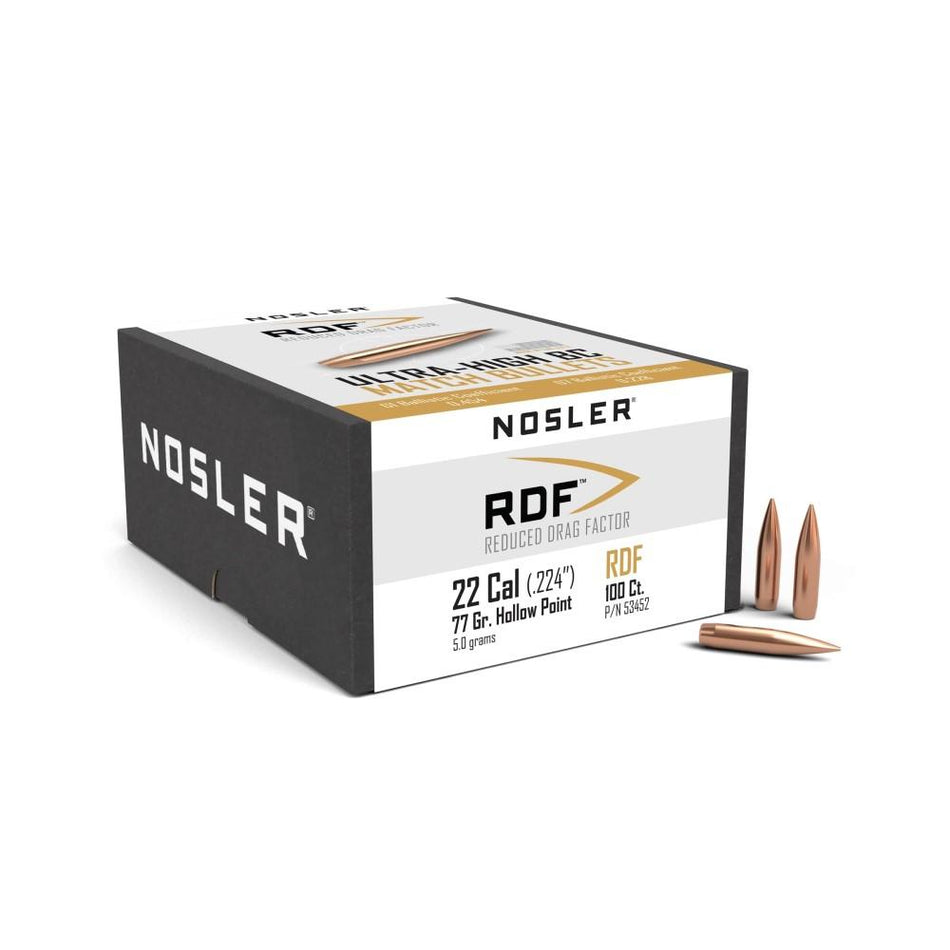 Nosler RDF Match Rifle Bullets .22 Cal .224" 77gr HPBT 100/ct