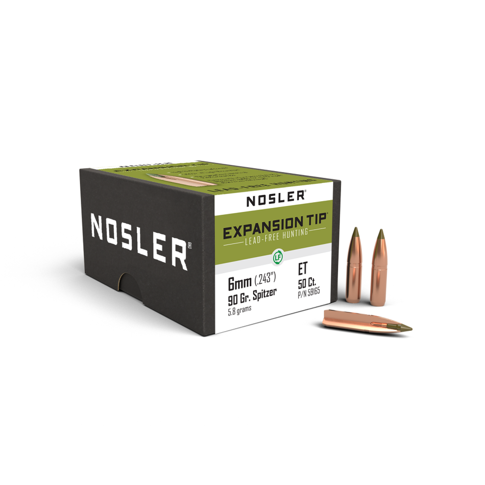 Nosler E-Tip Lead-Free Hunting Rifle Bullets .243/6mm .243" 90 gr SPTZ E-TIP 50/ct