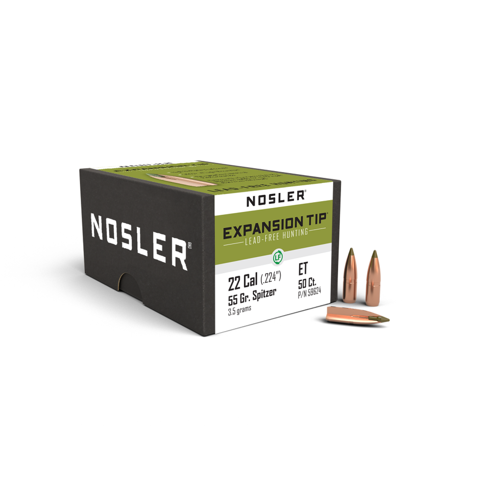 Nosler E-Tip Lead Free Rifle Bullets .224" 55gr Spitzer 50/ct - .22LR