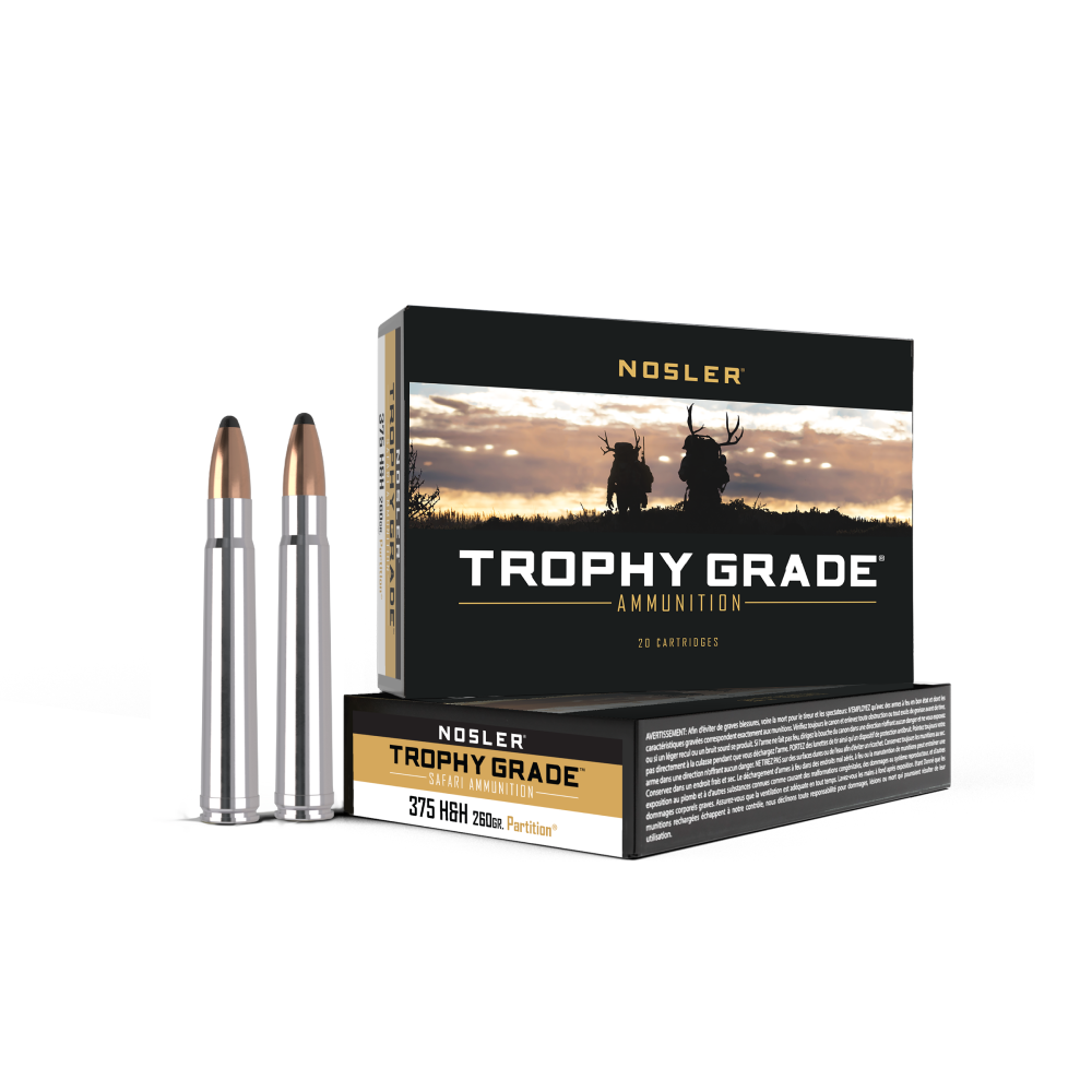 Nosler Trophy Grade .375 H&H Mag 260 grain Nosler Spitzer Partition ammunition