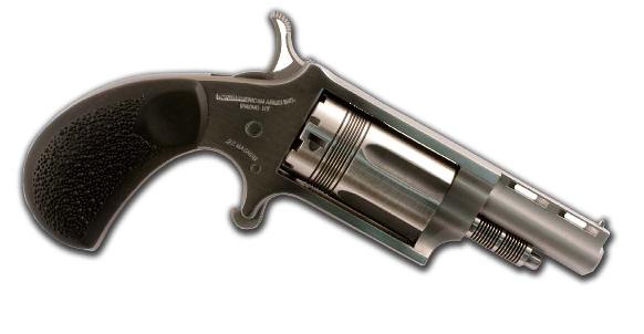 North American Arms 22MCTW Wasp Combo 22 LR/22 WMR 5 Shot 1.63" Stainless Steel Vent Rib Barrel, Stainless Steel Frame & Cylinder, Black Pebbled Rubber Grip, Exposed Hammer