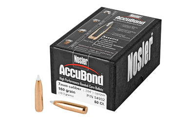 Nosler AccuBond 7MM .284 Diameter 160 Grain Spitzer Boat Tail Bullets, 50 Count 54932