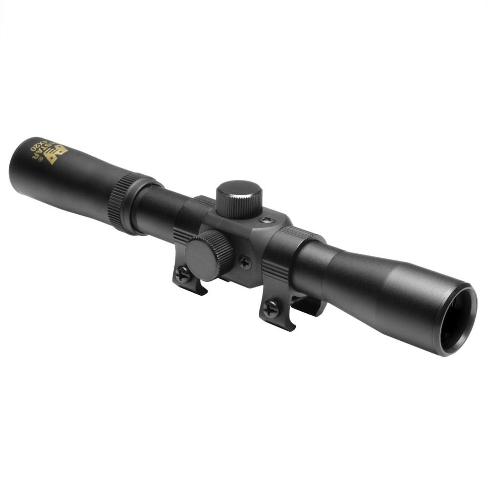 NcStar 4x20mm Fixed Power Air Rifle Scope with Dovetail Rings Blue Lens