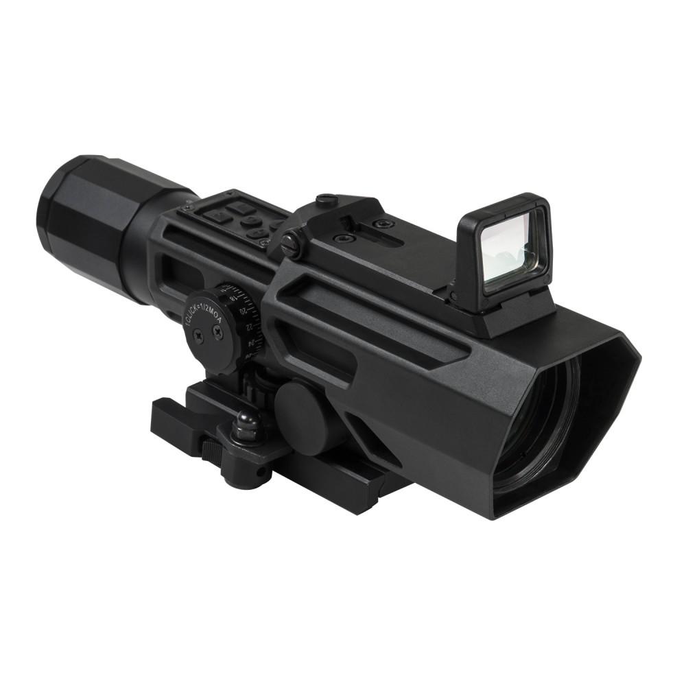 NcStar ADO 3-9x42mm Dual Optic P4 Sniper Rifle Scope with Fold-Down Red Dot Black