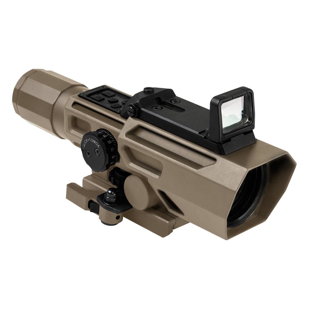 NcStar ADO 3-9x42mm Dual Optic P4 Sniper Rifle Scope with Fold-Down Red Dot Tan Finish