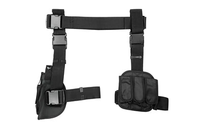 NcSTAR Right Hand Black Nylon Drop Leg Holster with Triple Pistol Magazine Pouch, Adjustable to 52" Waist