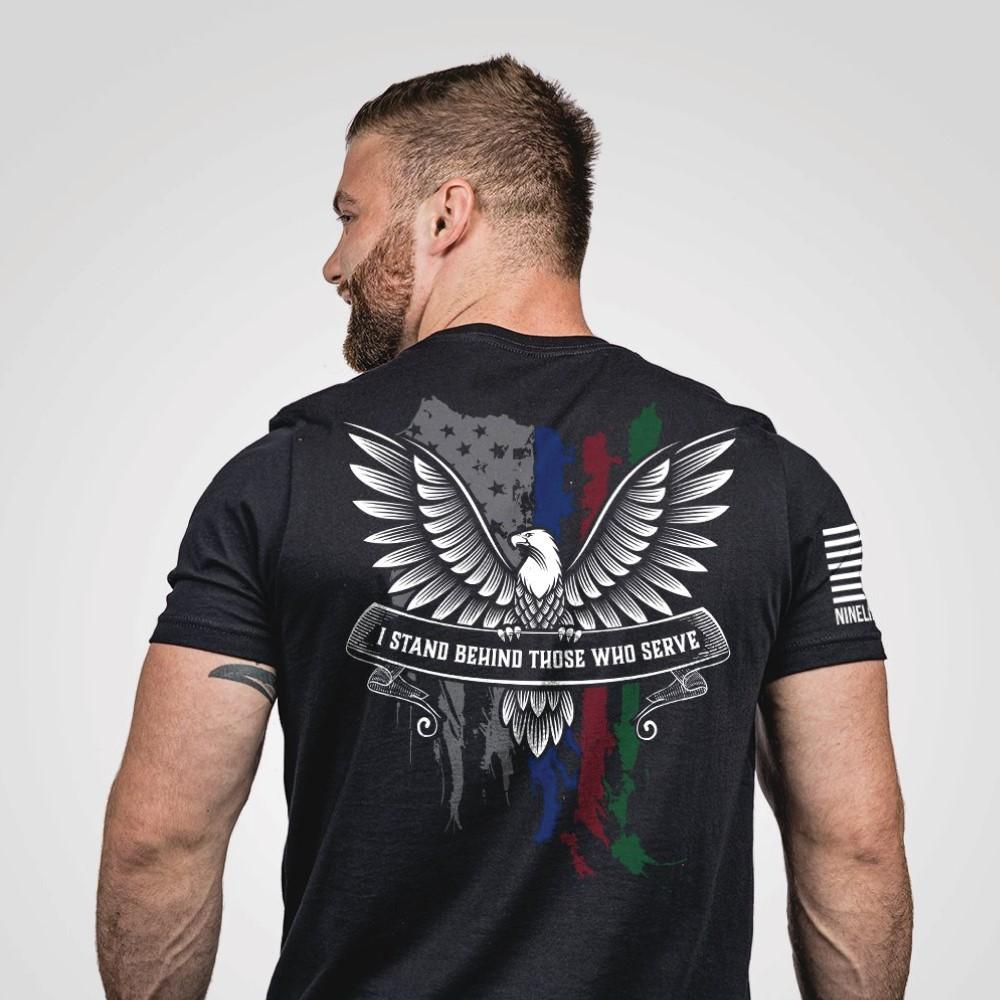 Nine Line I Stand Behind Those Who Serve Black Short Sleeve Shirt S
