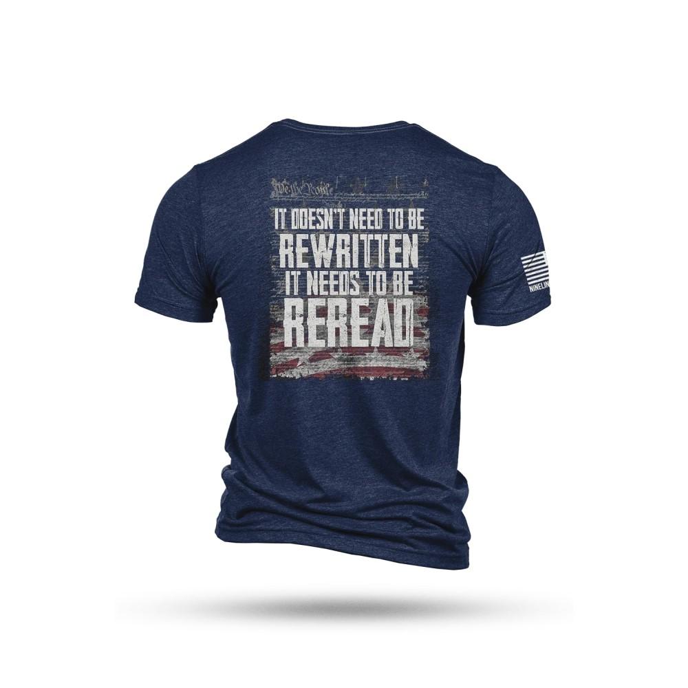 Nine Line Navy Blue Reread Not Rewritten Graphic T-Shirt 2XL