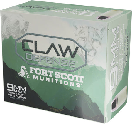 Fort Scott Munitions Claw Defense 9mm Luger / Parabellum 115 grain Solid Flat Nose ammunition