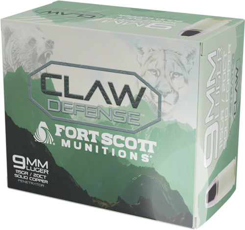 Fort Scott Munitions Claw Defense 9mm Luger / Parabellum 115 grain Solid Flat Nose ammunition