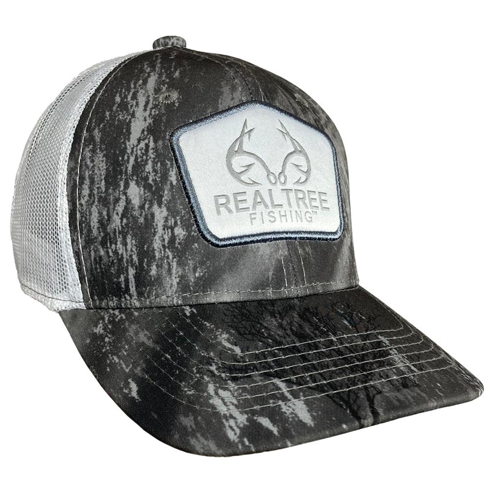 Outdoor Cap Grey/White Realtree Fishing Mesh Back Cap Woven Realtree Label