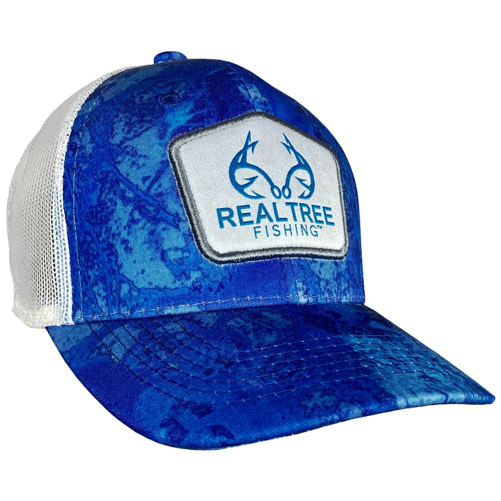 Outdoor Cap Realtree Fishing Wav3 White Mesh Trucker Hat with Woven Realtree Label